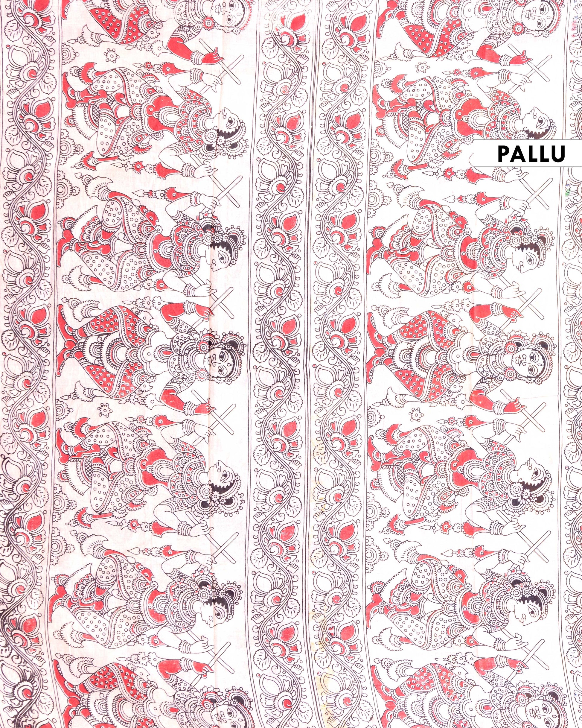 Handloom Kalamkari Cotton Saree with Traditional Peacock and Floral Motifs - Orange