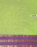 Handloom Kanchi Cotton Saree with Classic Checks and Temple Border - Green-Blouse