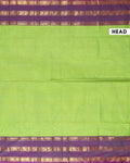 Handloom Kanchi Cotton Saree with Classic Checks and Temple Border - Green-Head