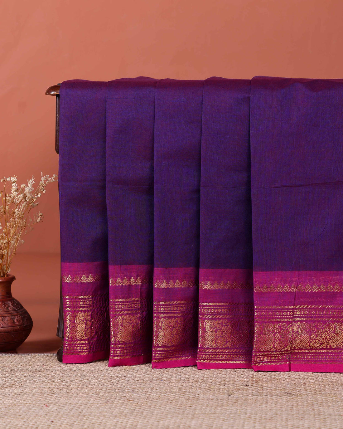 Handloom Kanchi Cotton Saree with Intricate Zari Work - Purple