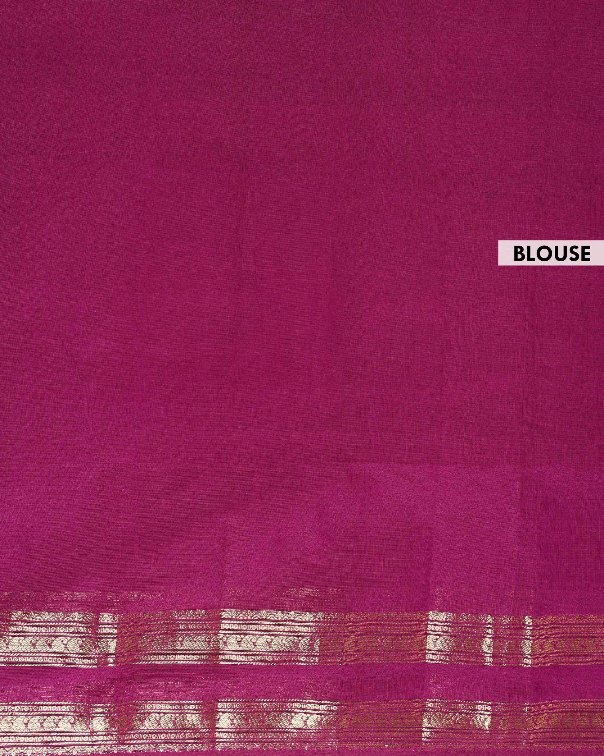 Handloom Kanchi Cotton Saree with Intricate Zari Woven Border - Purple-Head-Blouse