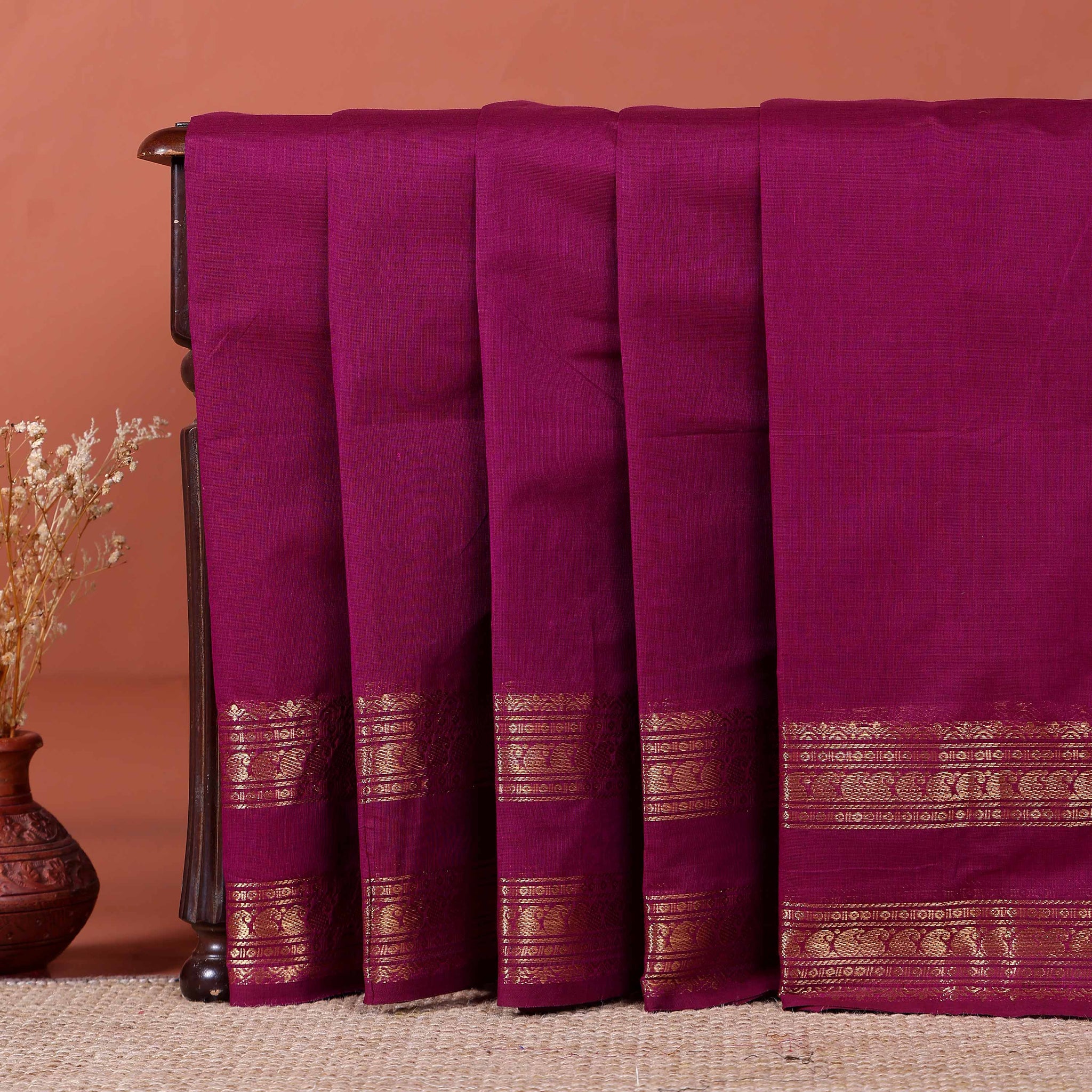 Handloom Kanchi Cotton Saree with Intricate Zari Woven Border - Purple