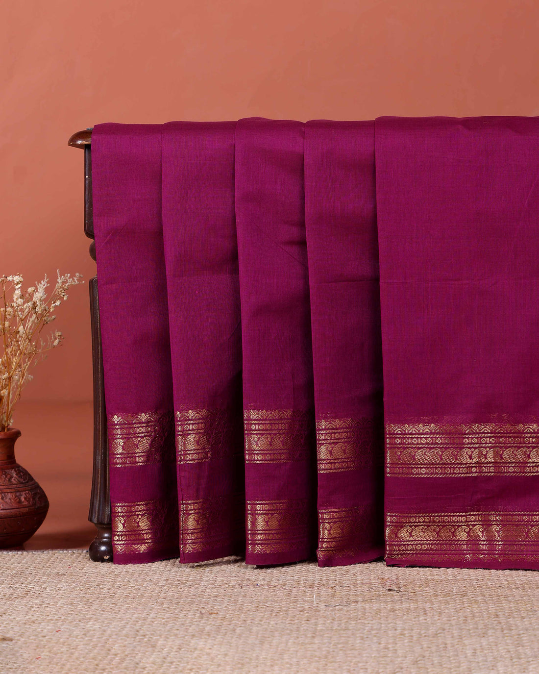 Handloom Kanchi Cotton Saree with Intricate Zari Woven Border - Purple