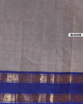 Handloom Kanchi Cotton Saree with Striped Body and Woven Zari Border - Grey-Head-Blouse