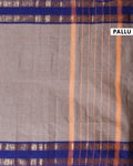 Handloom Kanchi Cotton Saree with Striped Body and Woven Zari Border - Grey-Head-PALLU