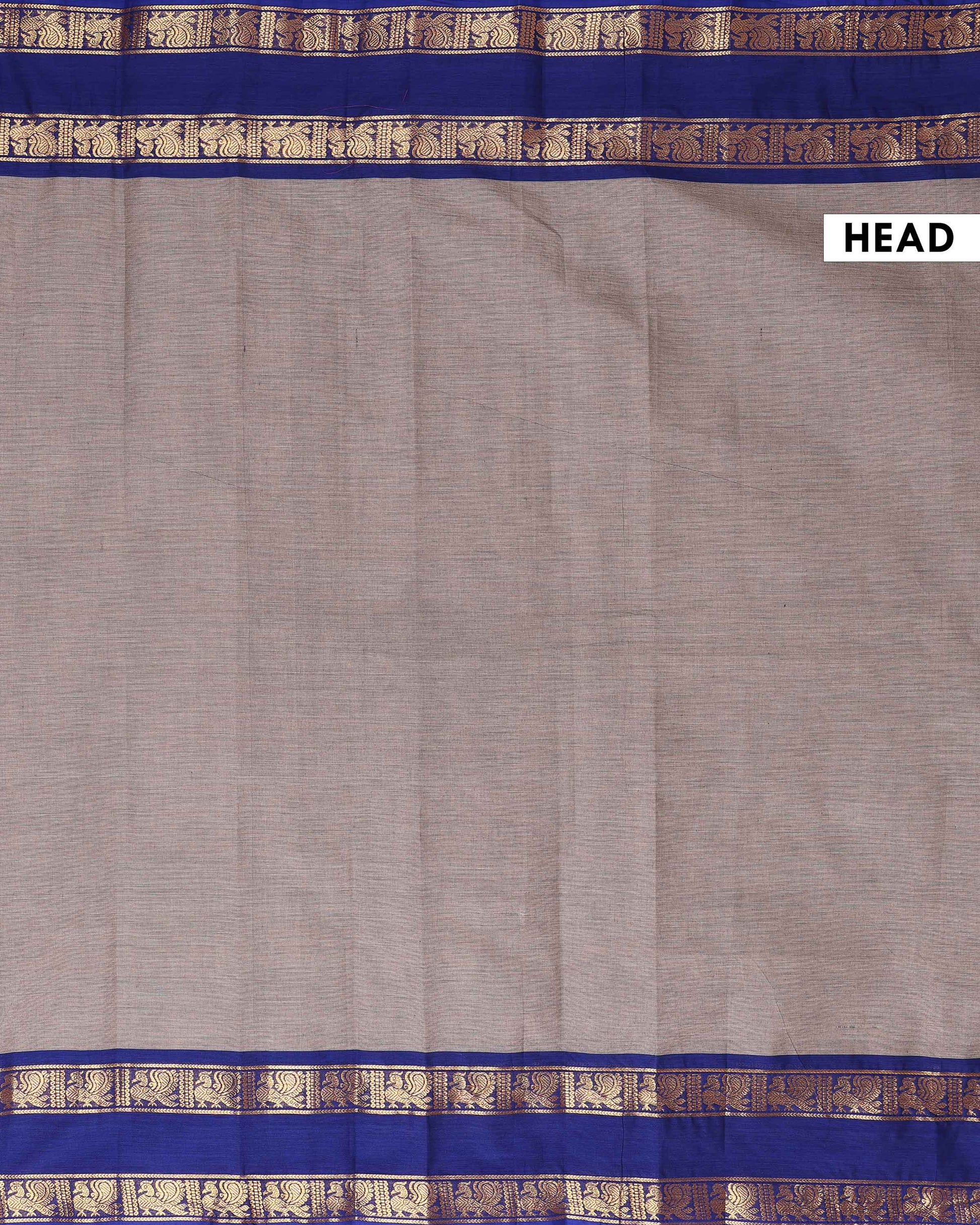 Handloom Kanchi Cotton Saree with Striped Body and Woven Zari Border - Grey-Head