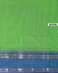 Handloom Kanchi Cotton Saree with Traditional Temple Border - Green-Blouse