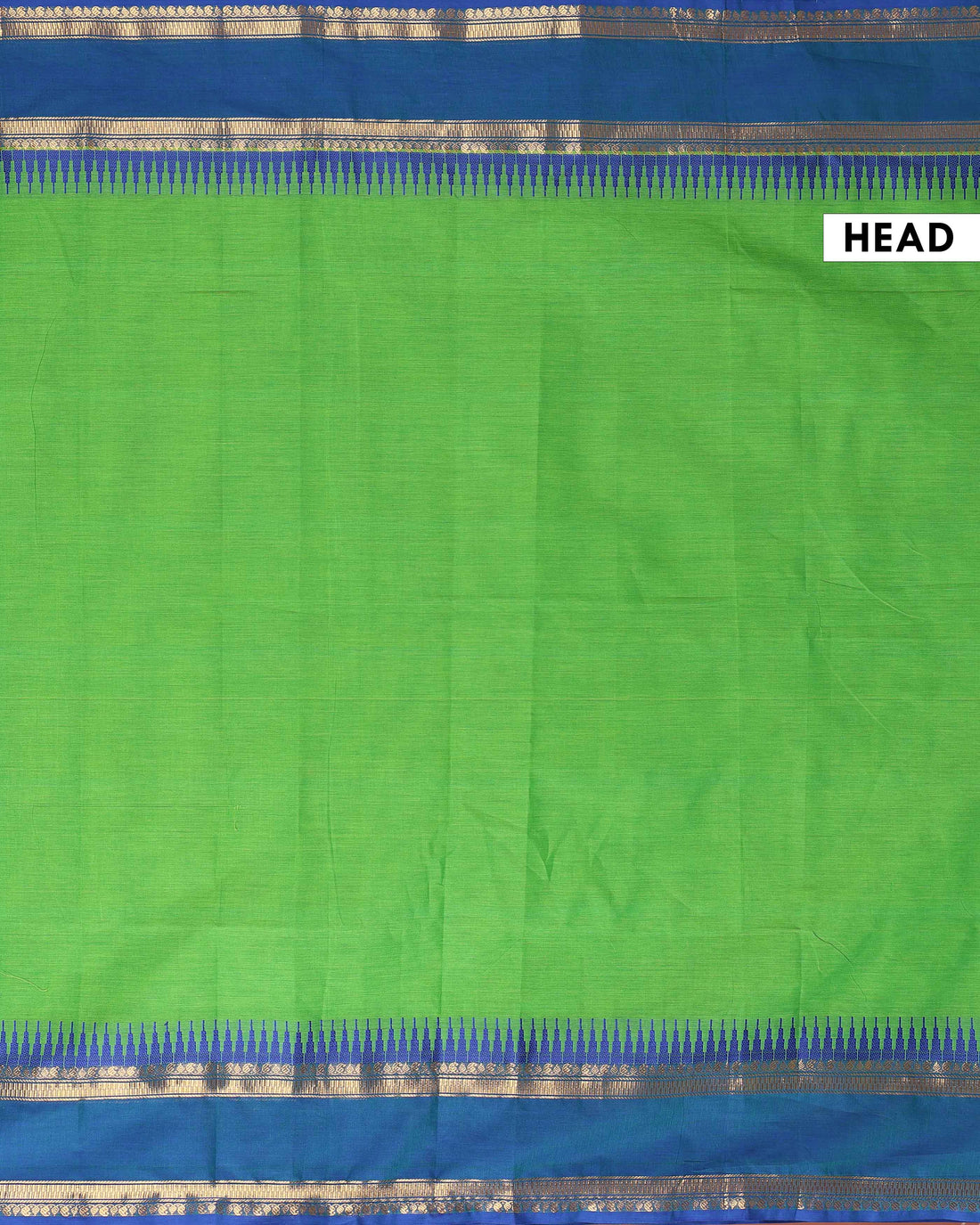 Handloom Kanchi Cotton Saree with Traditional Temple Border - Green