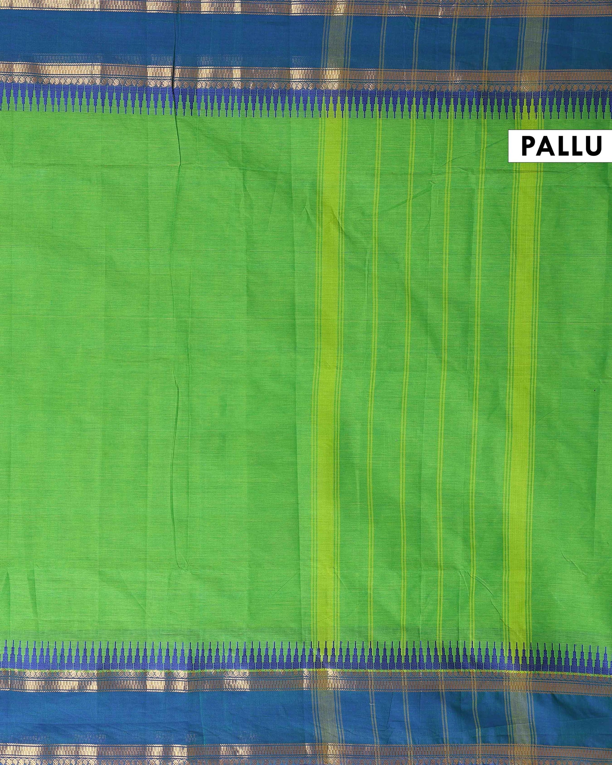 Handloom Kanchi Cotton Saree with Traditional Temple Border - Green-Pallu