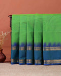 Handloom Kanchi Cotton Saree with Traditional Temple Border - Green