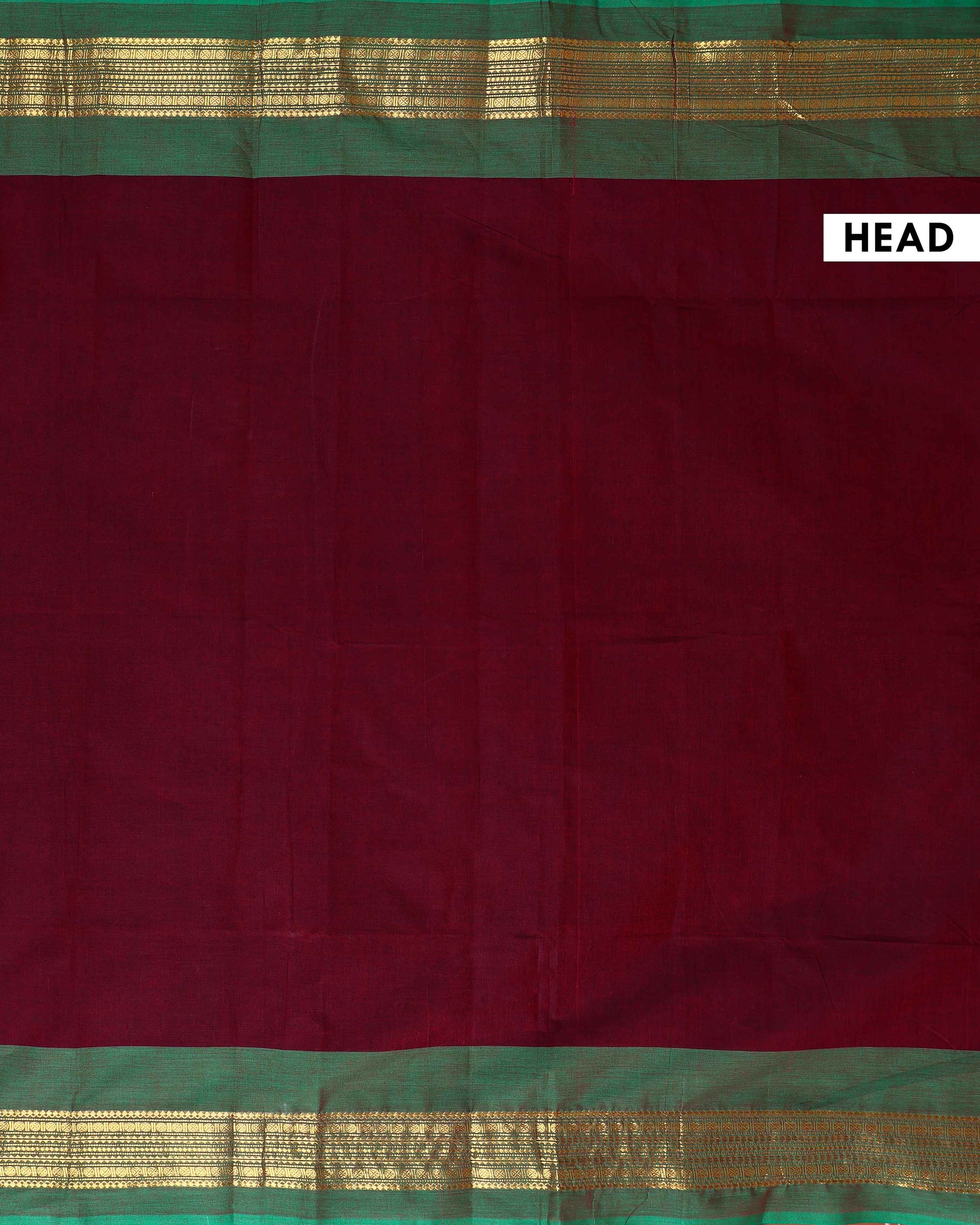 Handloom Kanchi Cotton Saree with Traditional Temple Border - Maroon-Head