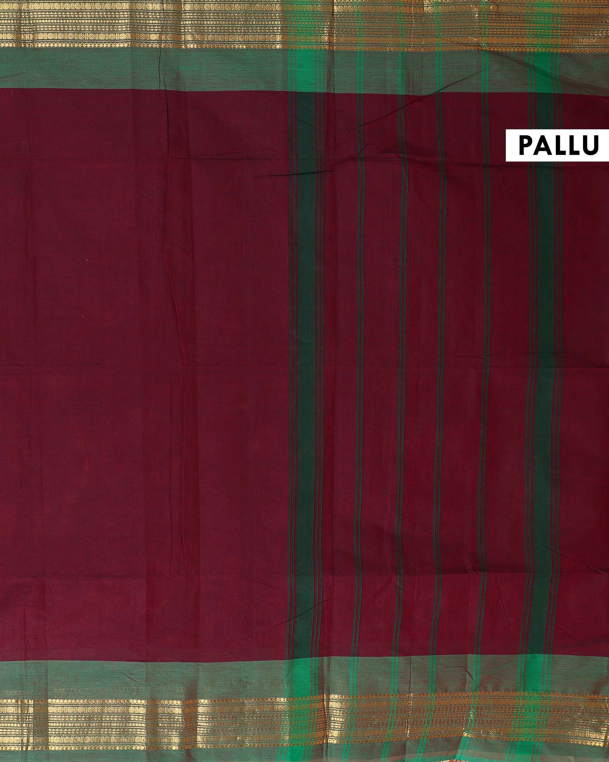 Handloom Kanchi Cotton Saree with Traditional Temple Border - Maroon-Pallu