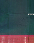 Handloom Kanchi Cotton Saree with Traditional Zari Border - Dark Green-Blouse