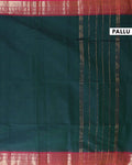 Handloom Kanchi Cotton Saree with Traditional Zari Border - Dark Green-Pallu
