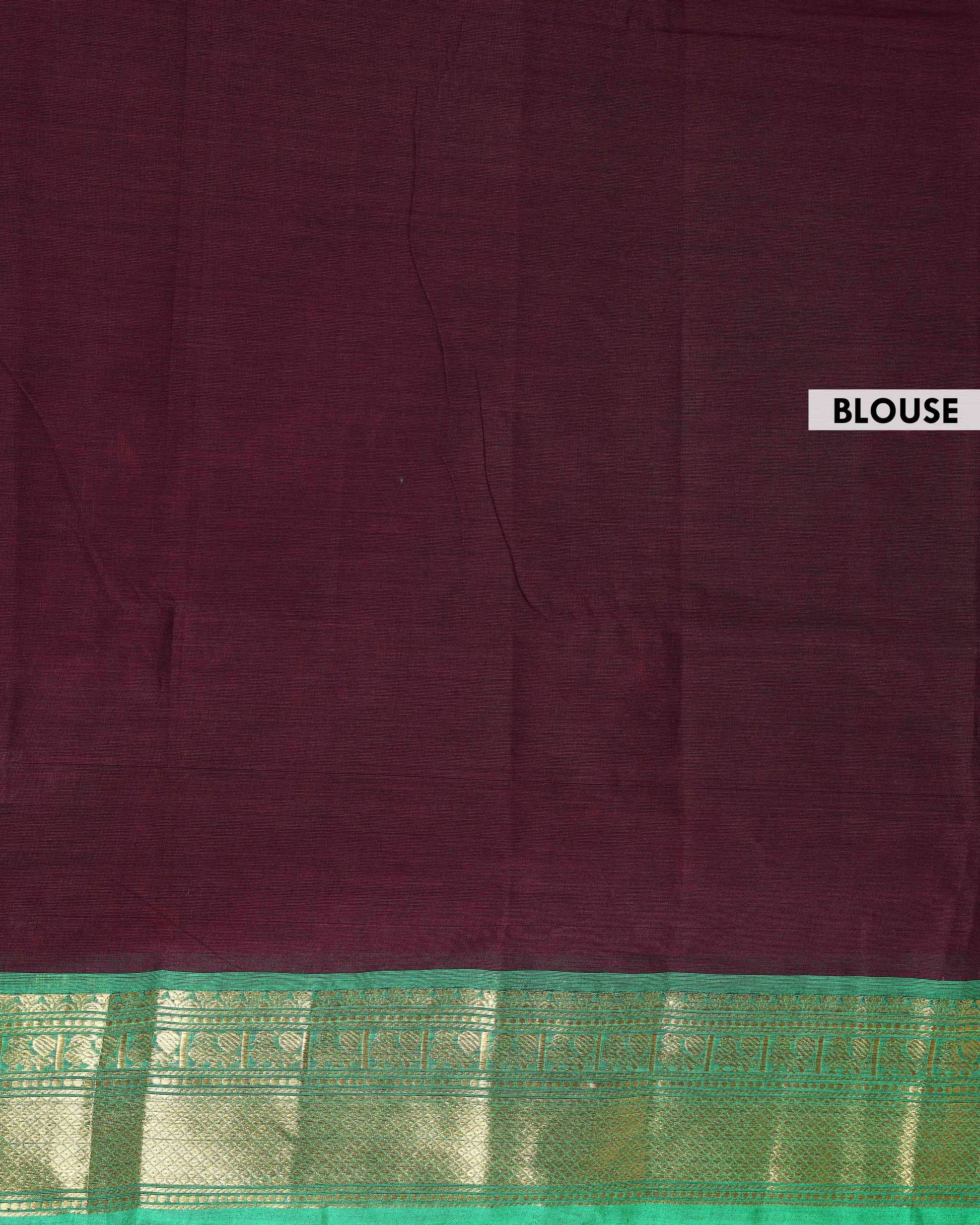 Handloom Kanchi Cotton Saree with Traditional Zari Border - Dark Purple-Blouse