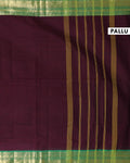 Handloom Kanchi Cotton Saree with Traditional Zari Border - Dark Purple-Pallu