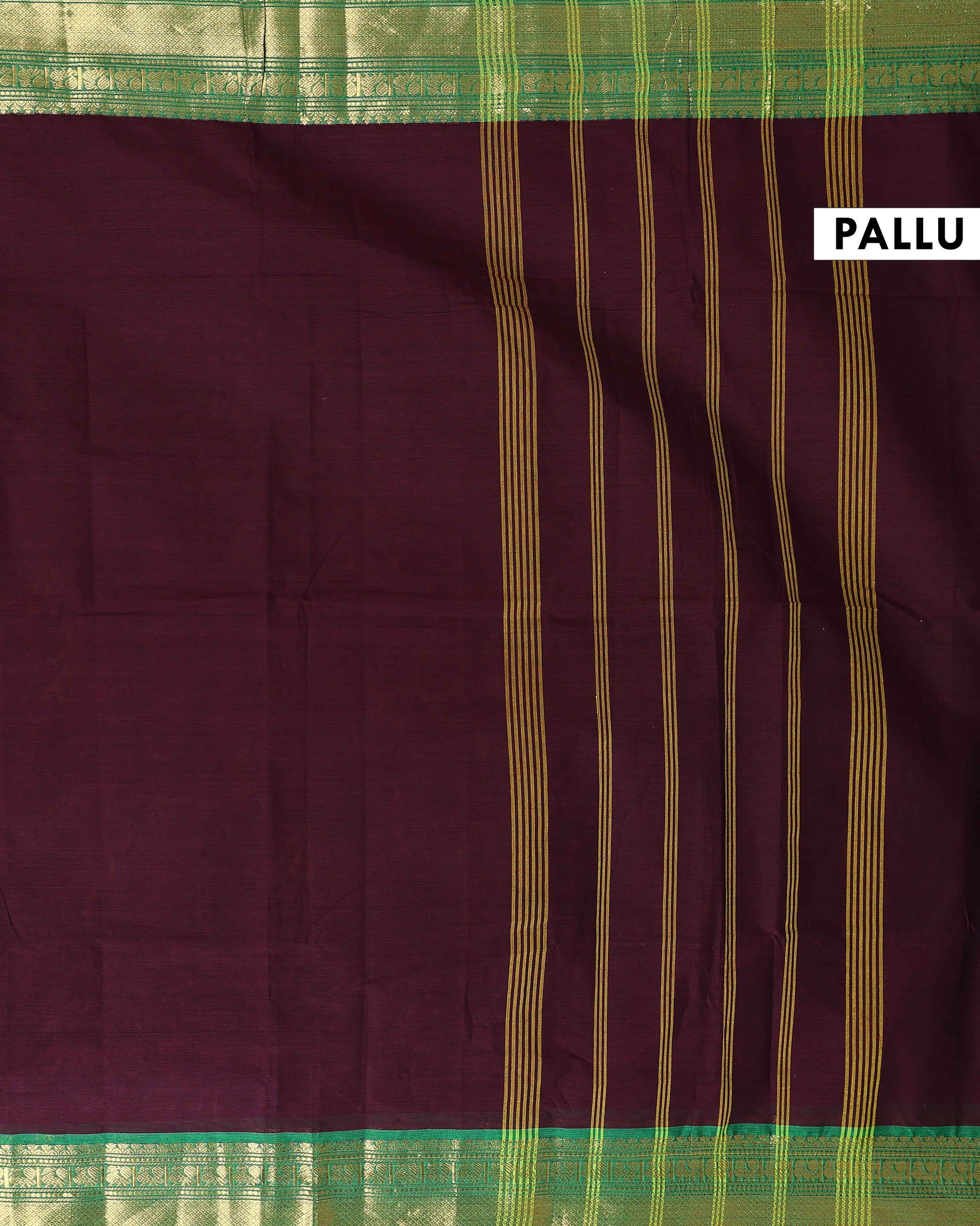 Handloom Kanchi Cotton Saree with Traditional Zari Border - Dark Purple-Pallu
