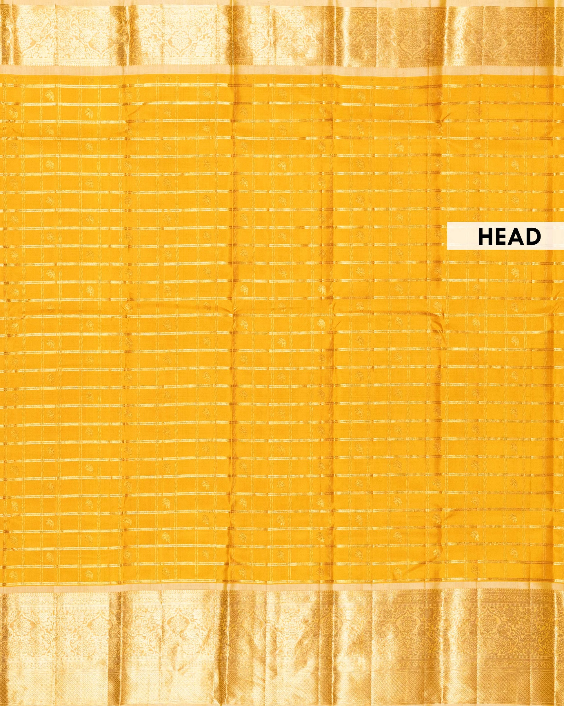 Elegant Handloom Kanchipuram Pure Silk Saree Traditional Motifs and Rich Zari Work  - Yellow-Head