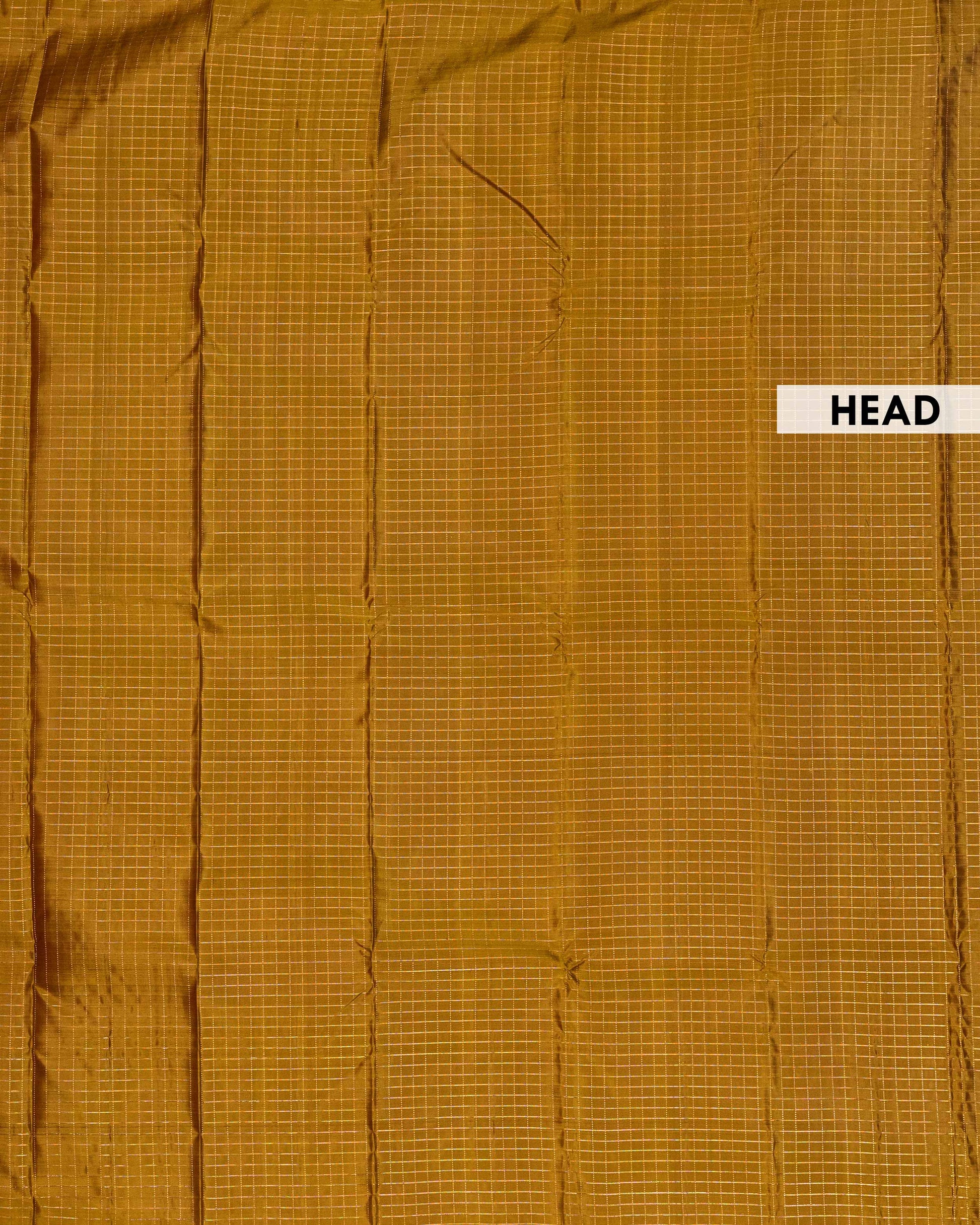 Elegant Handloom Kanchipuram Pure Silk Saree with Fine Checks and Contrast Border - Olive Green-Head