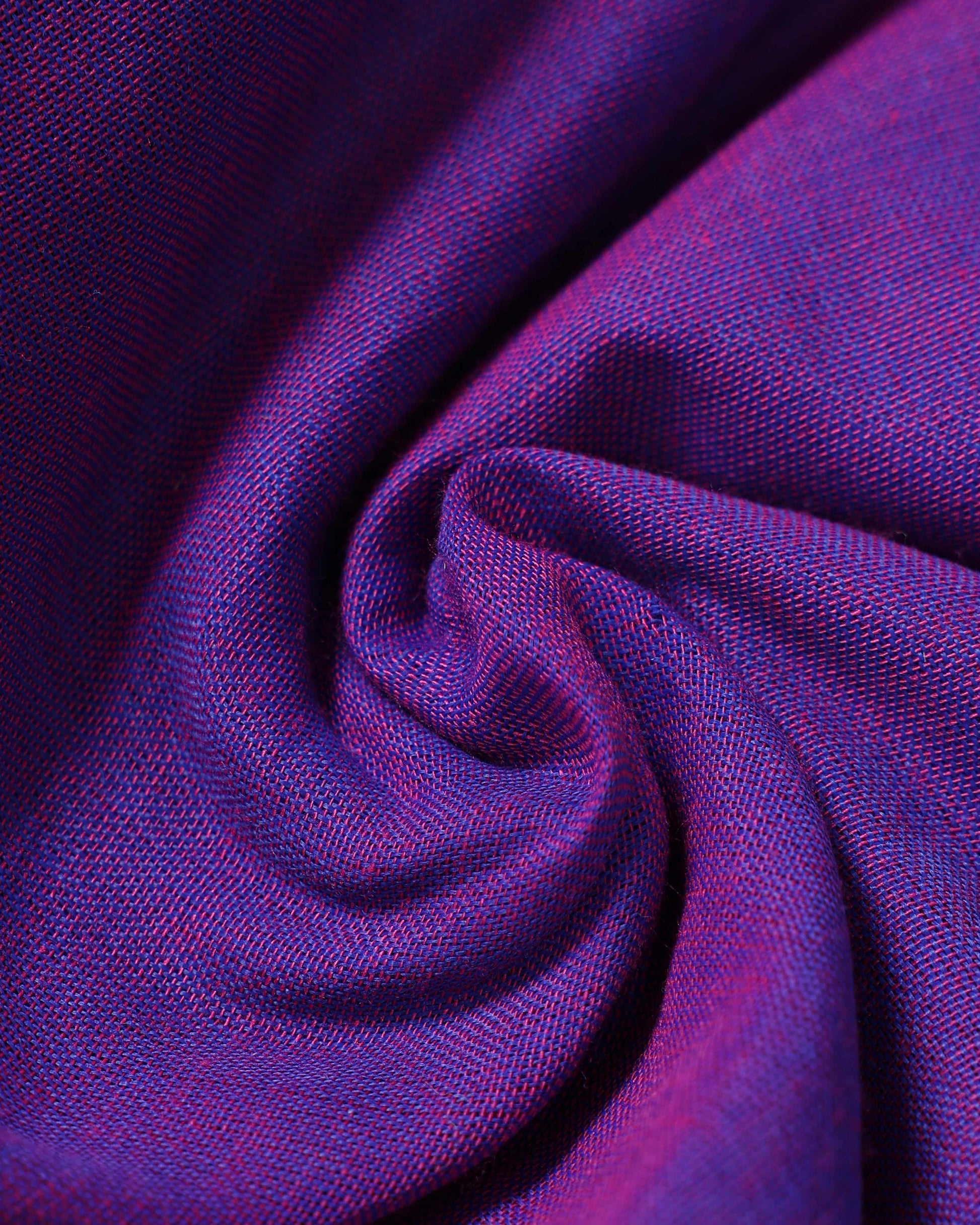 Handloom Khadi Cotton Saree with Contrast Printed Blouse and Tassel Accents - Purple
