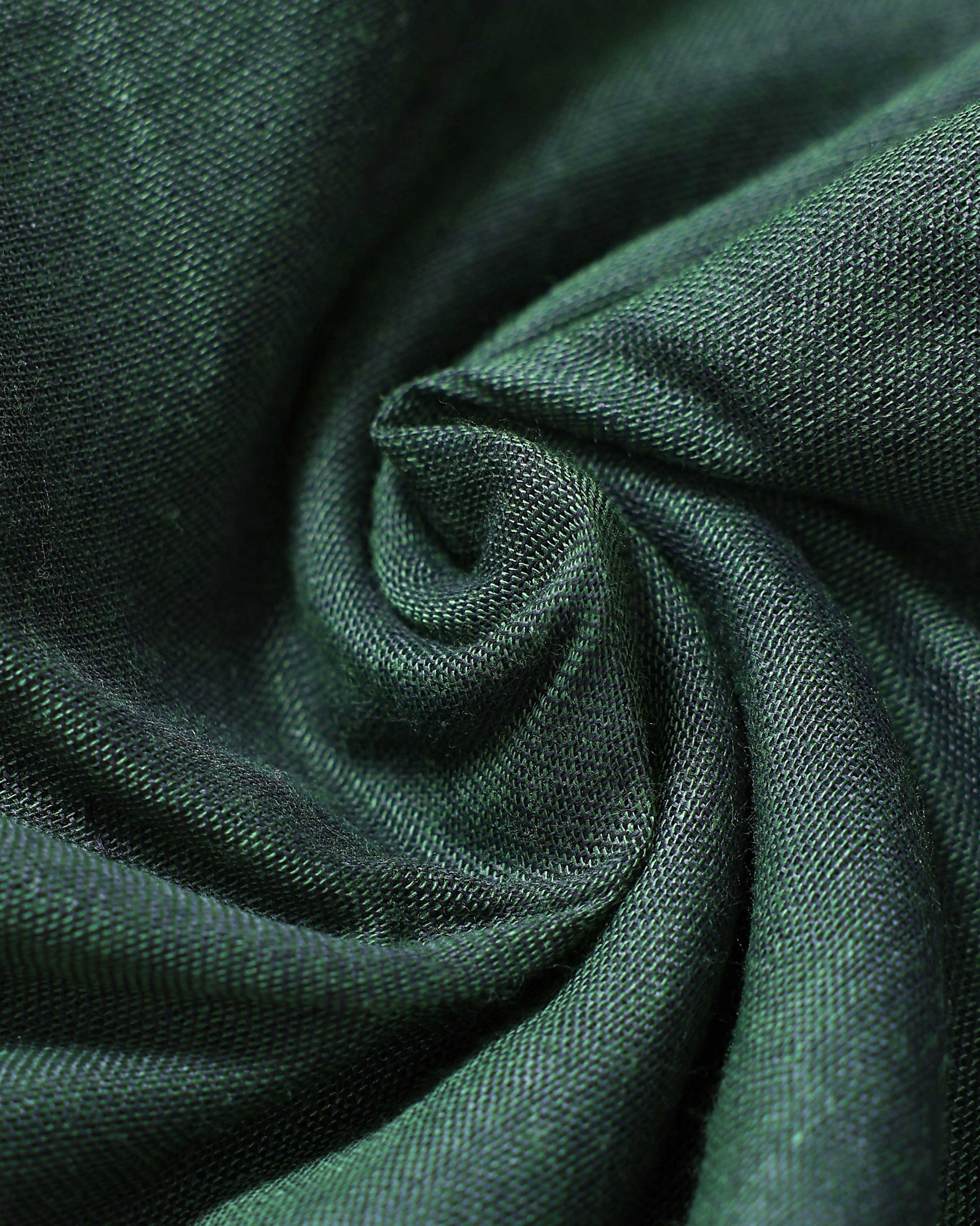 Handloom Khadi Cotton Saree with Contrast Printed Blouse and Tassel Accents - Dark Green