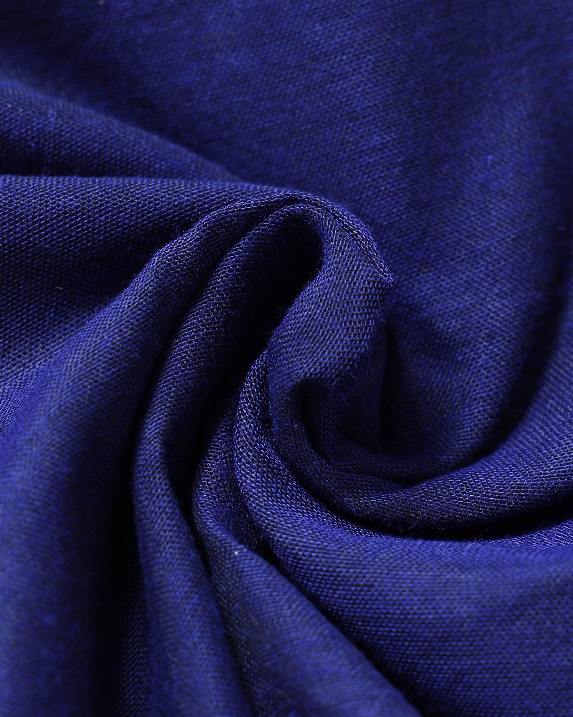 Handloom Khadi Cotton Saree with Contrast Printed Blouse and Tassel Accents - Navy Blue