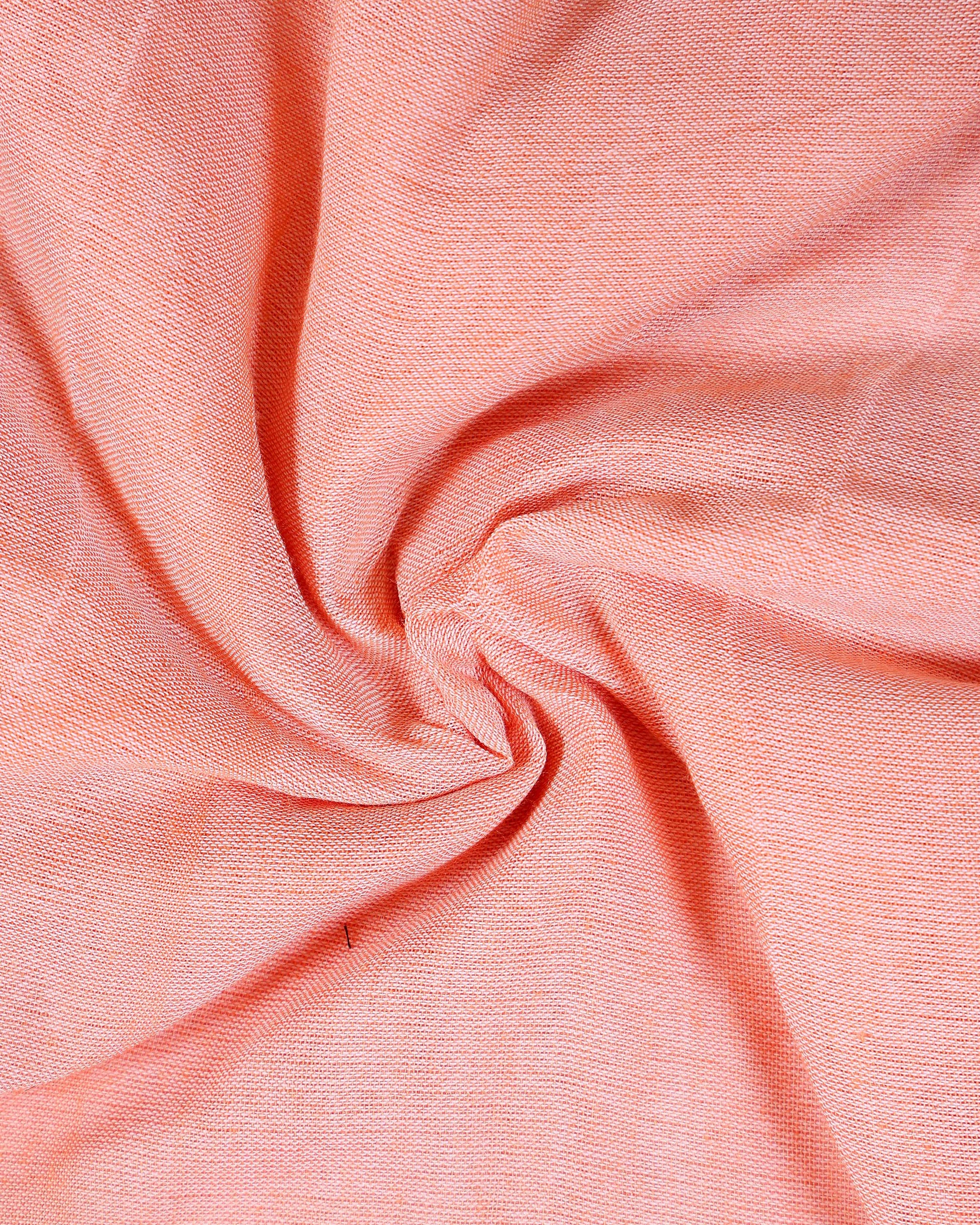 Handloom Khadi Cotton Saree with Contrast Printed Blouse and Tassel Accents - Peach