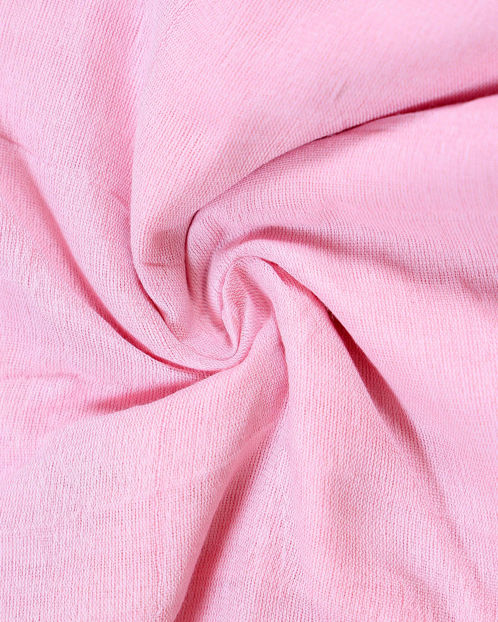 Handloom Khadi Cotton Saree with Contrast Printed Blouse and Tassel Accents - Pink