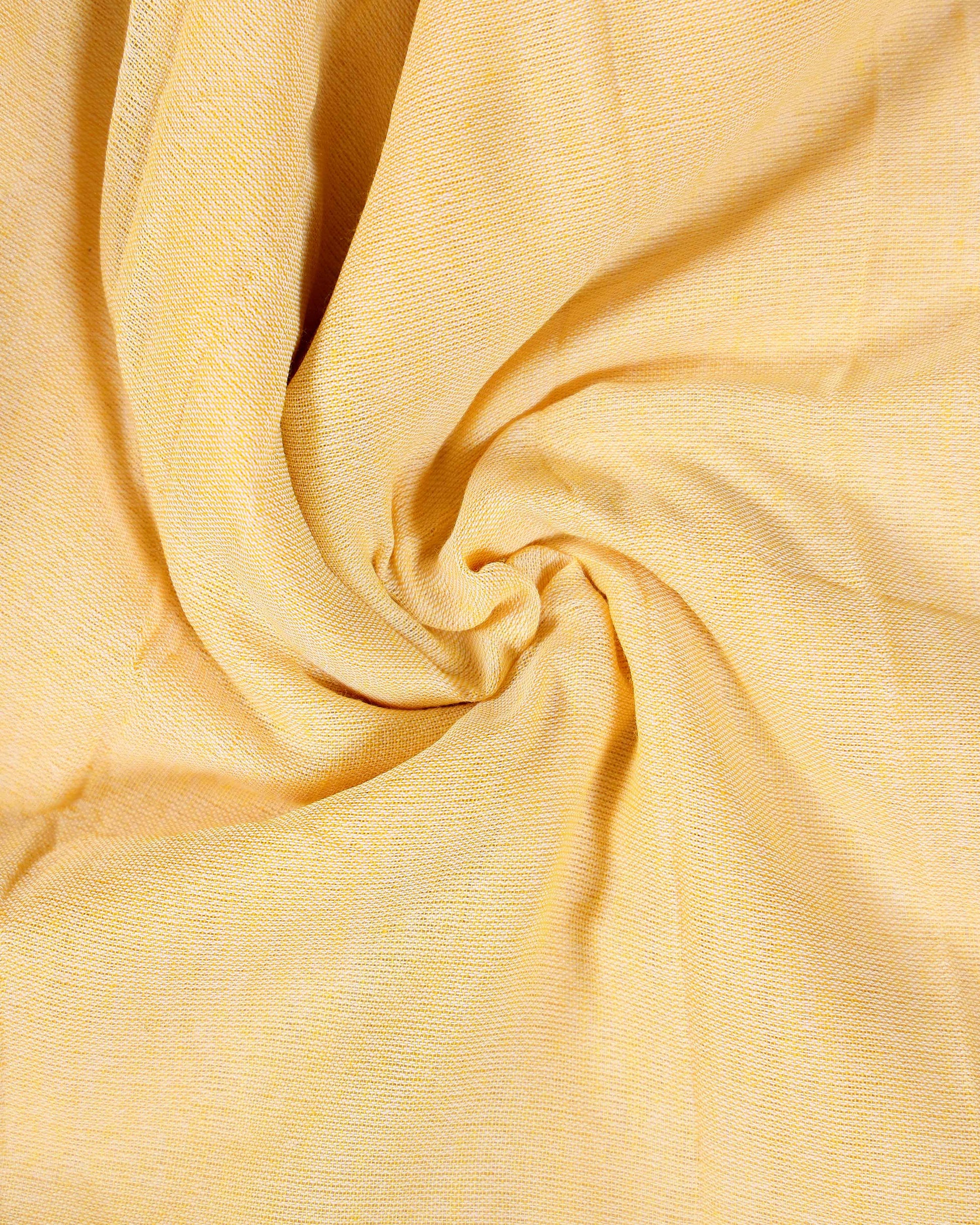 Handloom Khadi Cotton Saree with Contrast Printed Blouse and Tassel Accents - Yellow