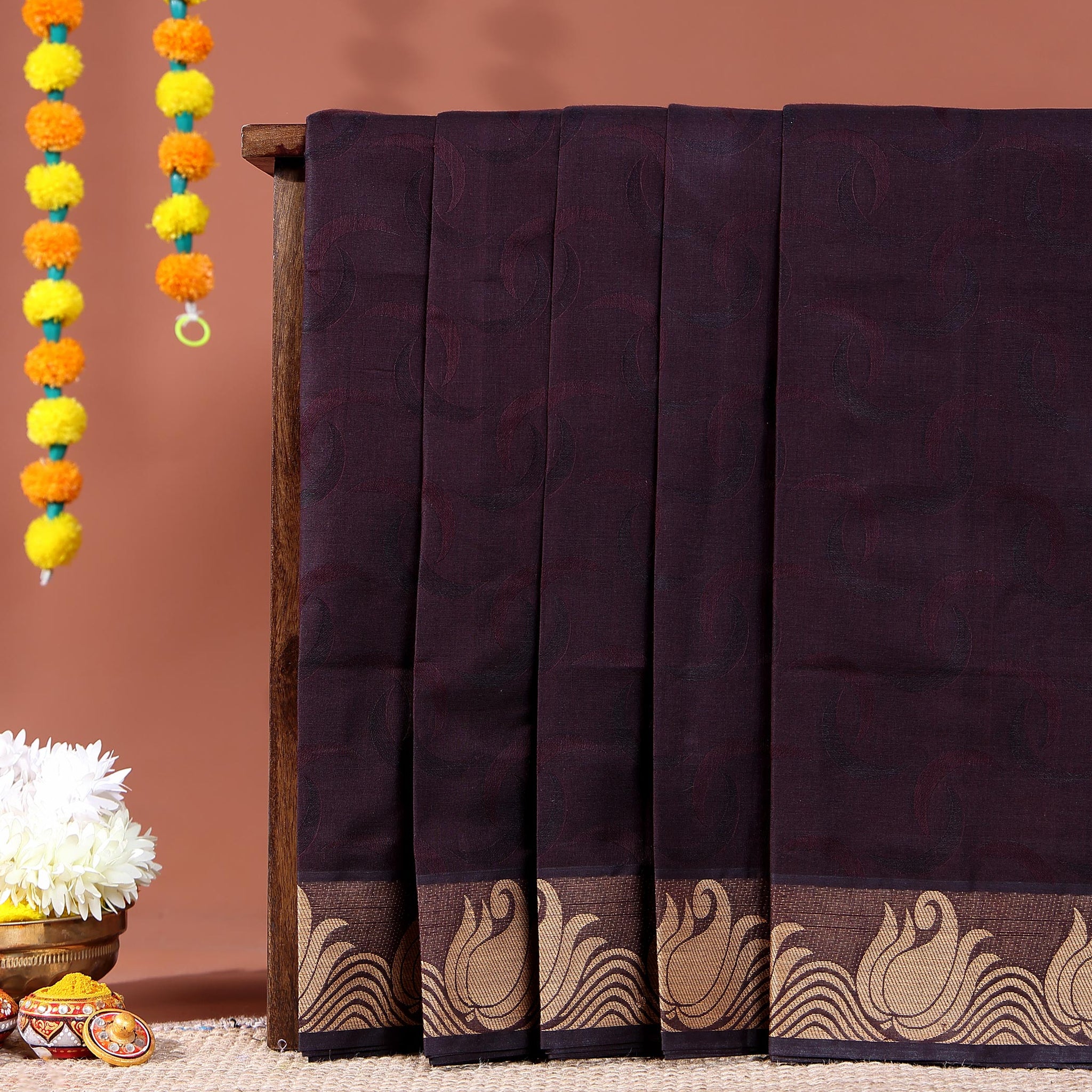 Handloom Kovai Cotton Saree with Elegant Self-Textured Body and Designer Border - Dark Purple
