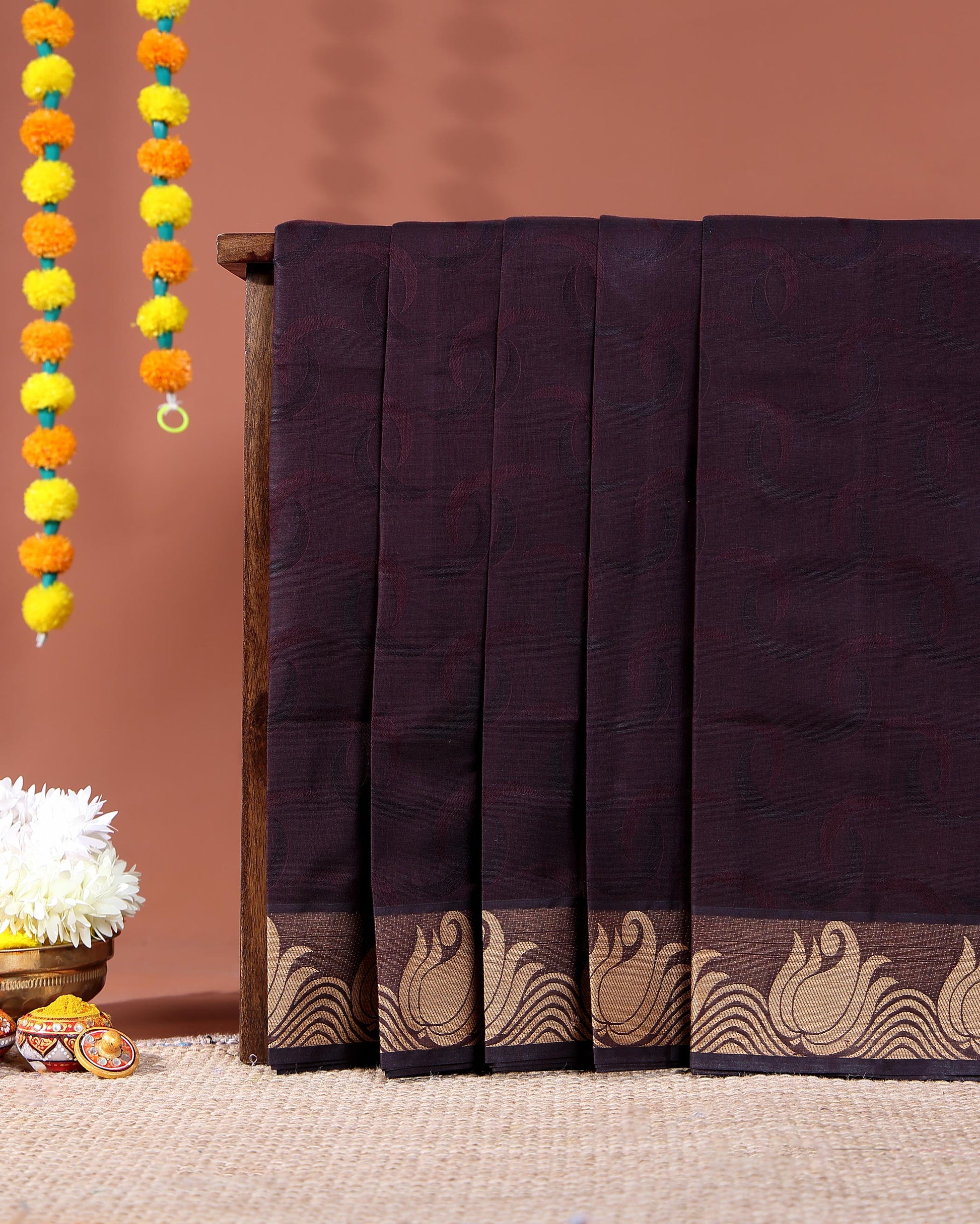 Handloom Kovai Cotton Saree with Elegant Self-Textured Body and Designer Border - Dark Purple