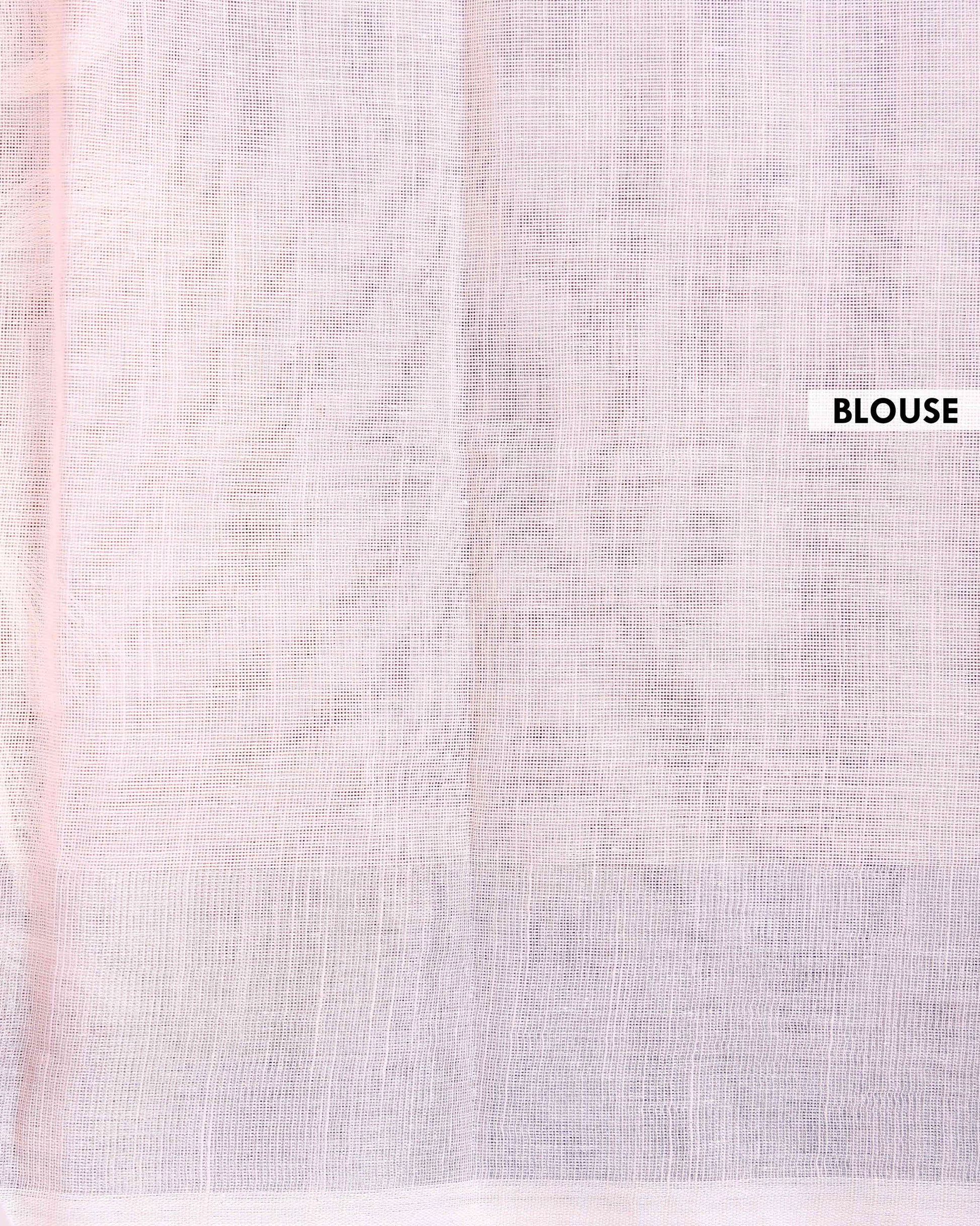 Handloom Kovai Cotton Saree with Striped Body and Woven Border - Light Pink