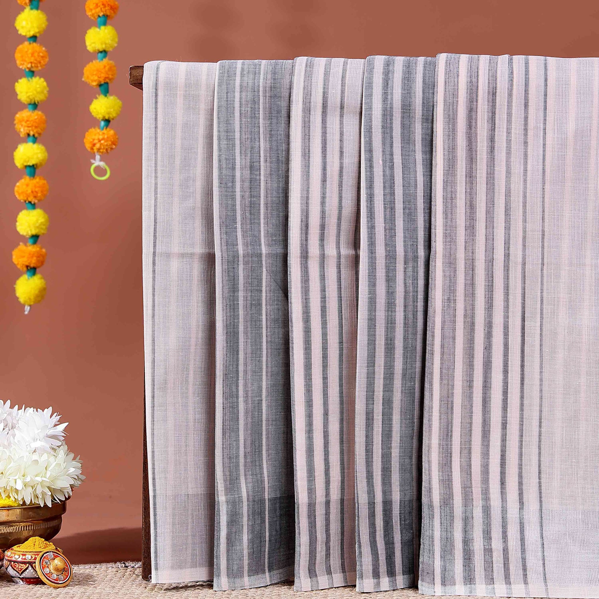 Handloom Kovai Cotton Saree with Striped Body and Woven Border - Light Pink