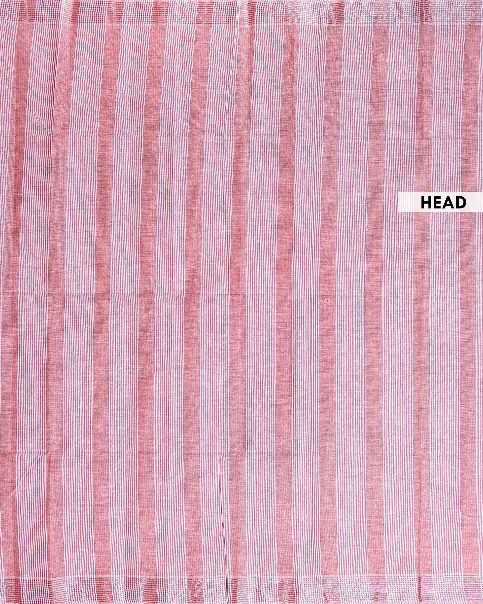 Handloom Kovai Cotton Saree with Striped Body and Woven Border - Pink