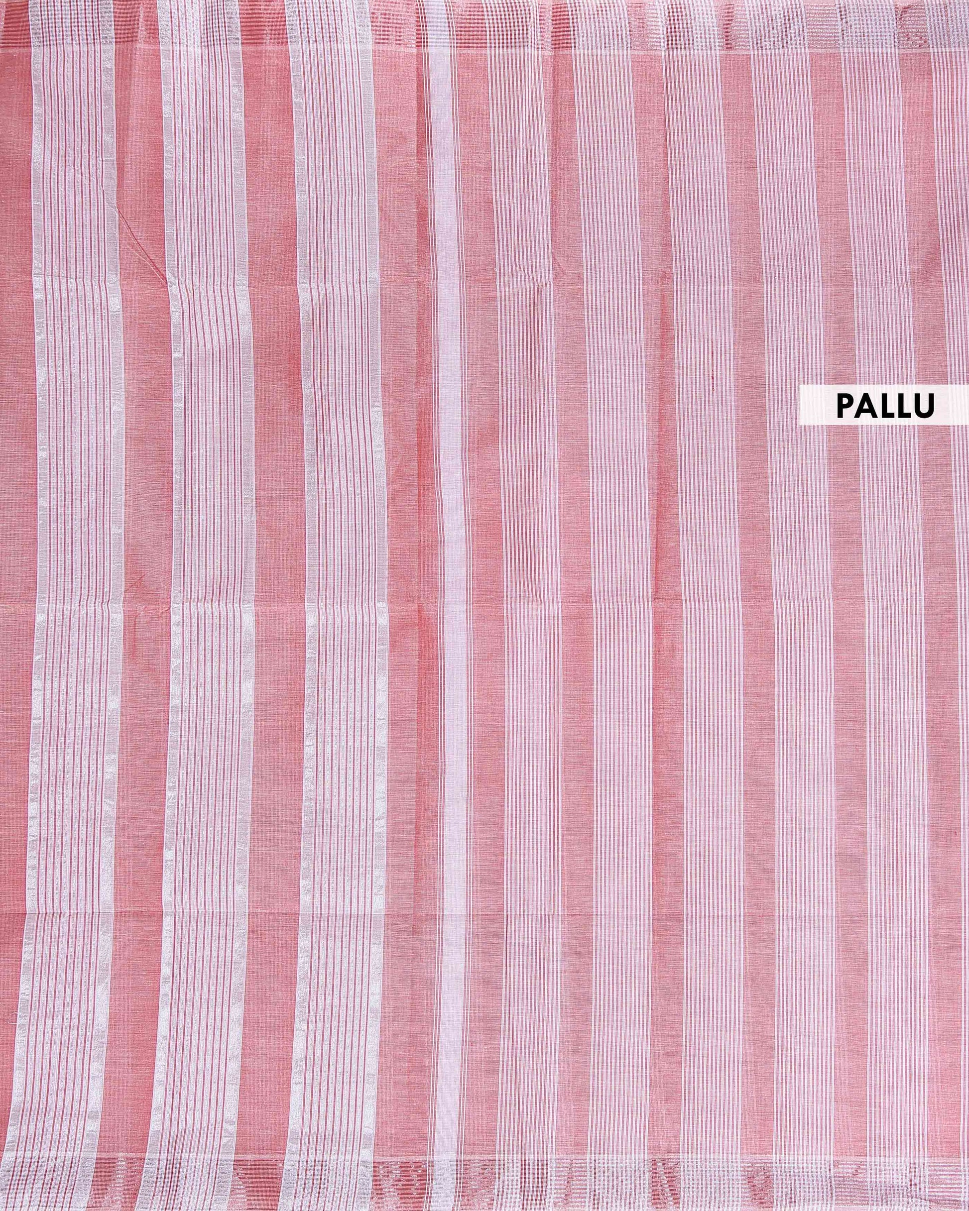 Handloom Kovai Cotton Saree with Striped Body and Woven Border - Pink