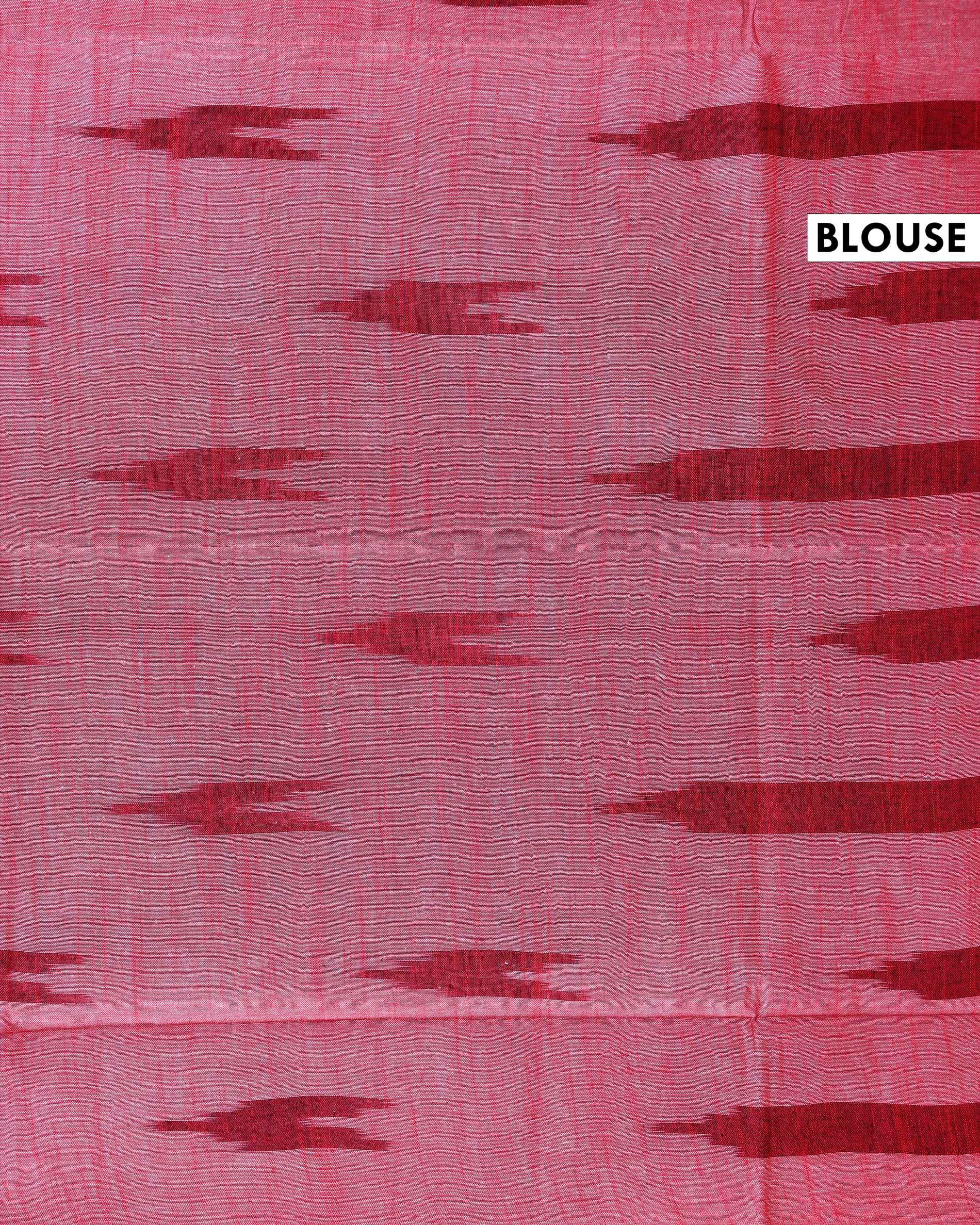  Handloom Linen Cotton Saree with Ikat Inspired Pattern - Grey-Blouse