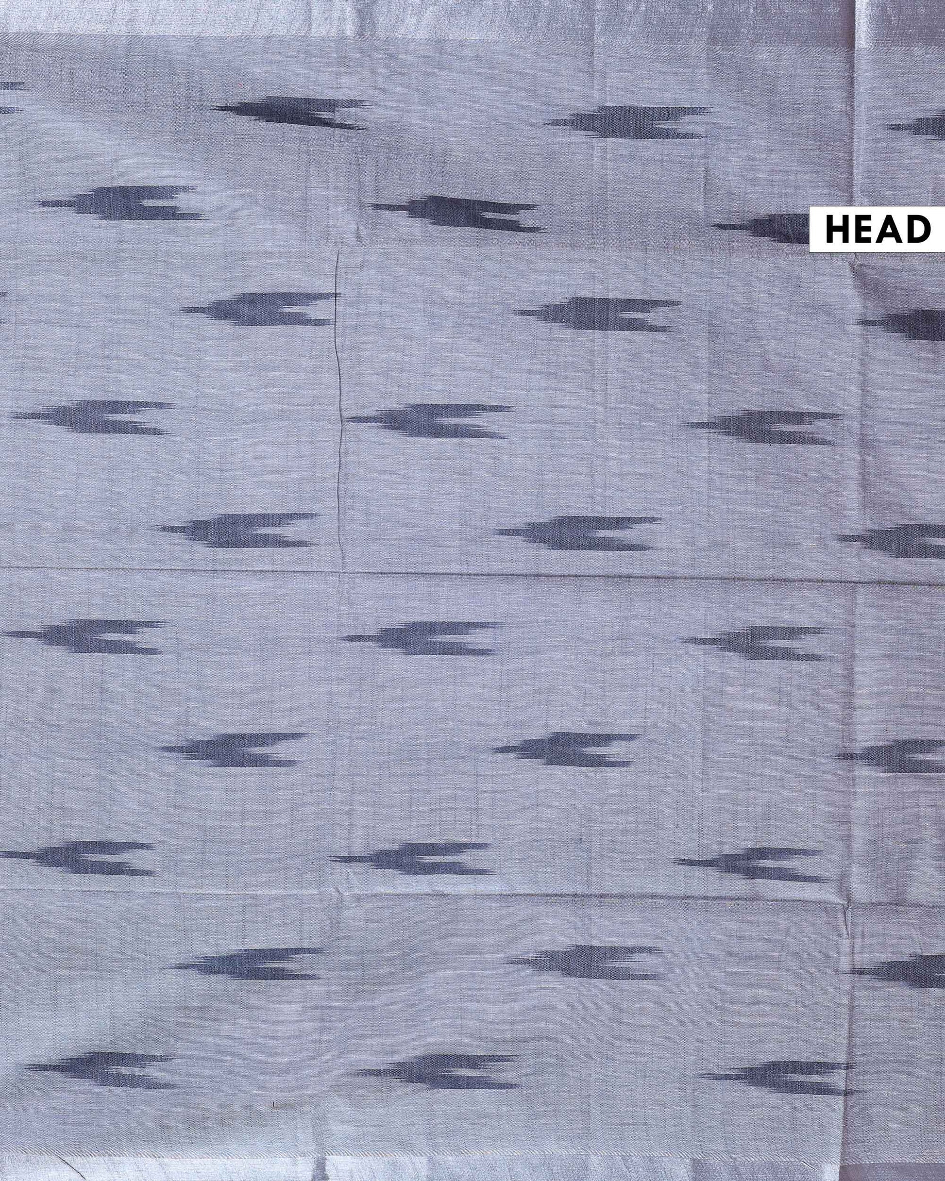  Handloom Linen Cotton Saree with Ikat Inspired Pattern - Grey-Head