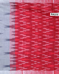  Handloom Linen Cotton Saree with Ikat Inspired Pattern - Grey-Pallu