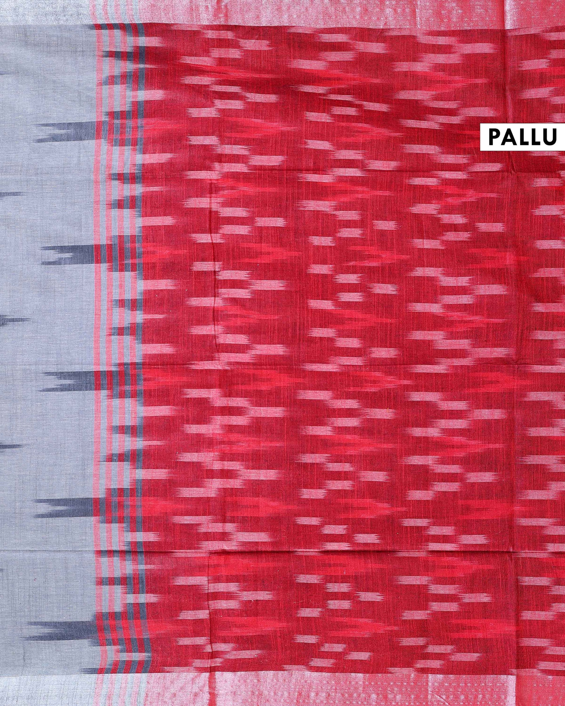  Handloom Linen Cotton Saree with Ikat Inspired Pattern - Grey-Pallu