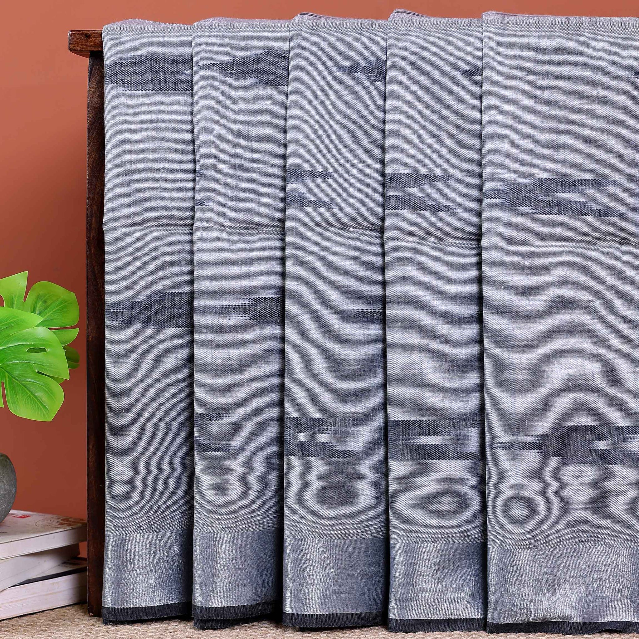  Handloom Linen Cotton Saree with Ikat Inspired Pattern - Grey