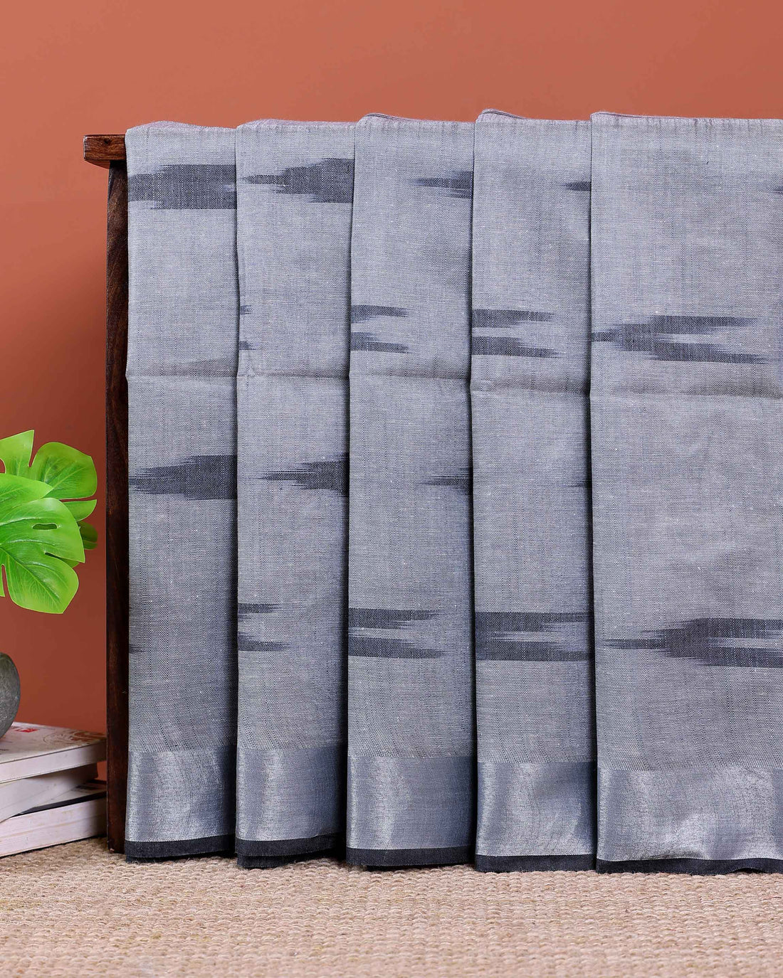  Handloom Linen Cotton Saree with Ikat Inspired Pattern - Grey