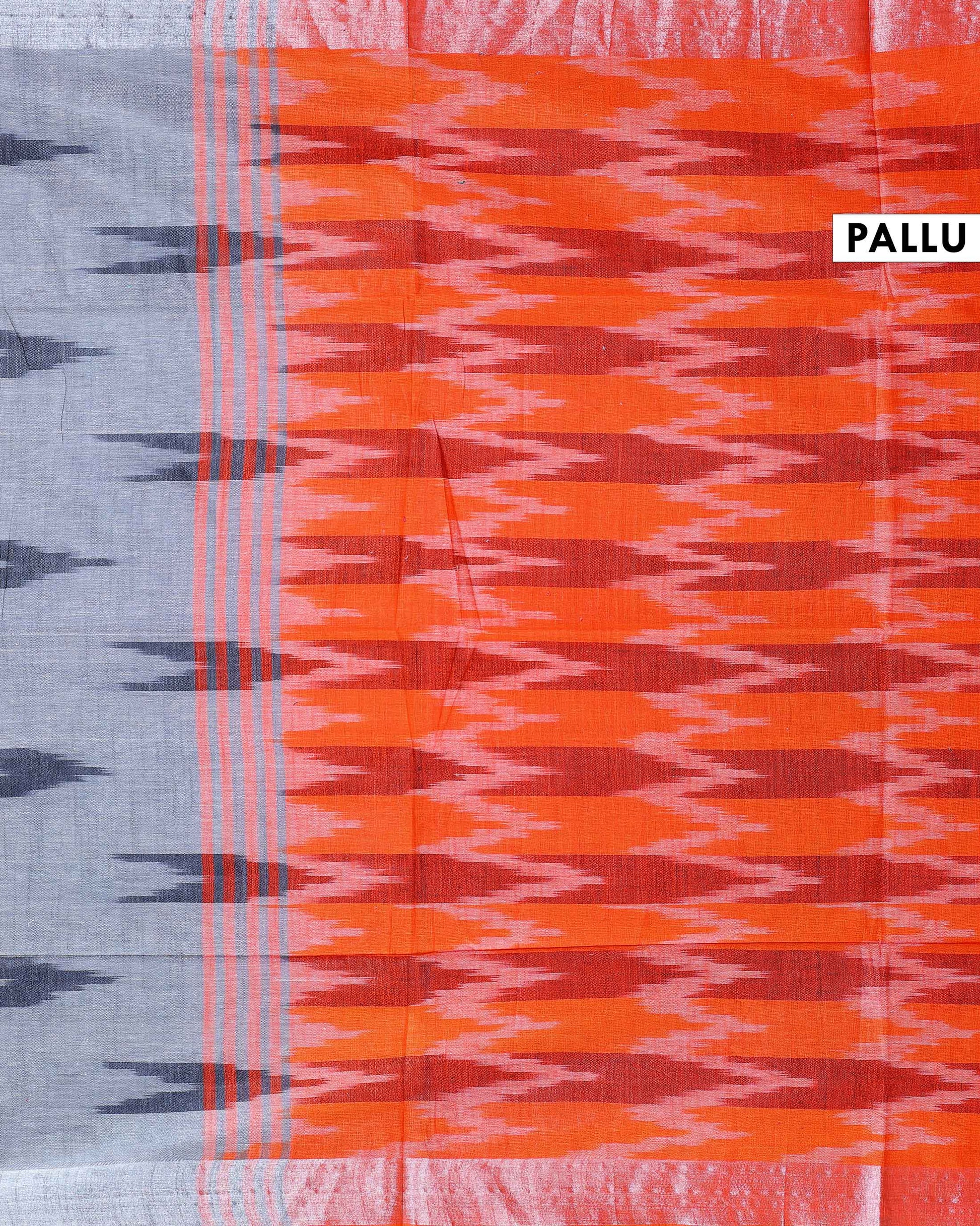 Handloom Linen Cotton Saree with Ikat Inspired Weave and Zari Border - Grey-Pallu