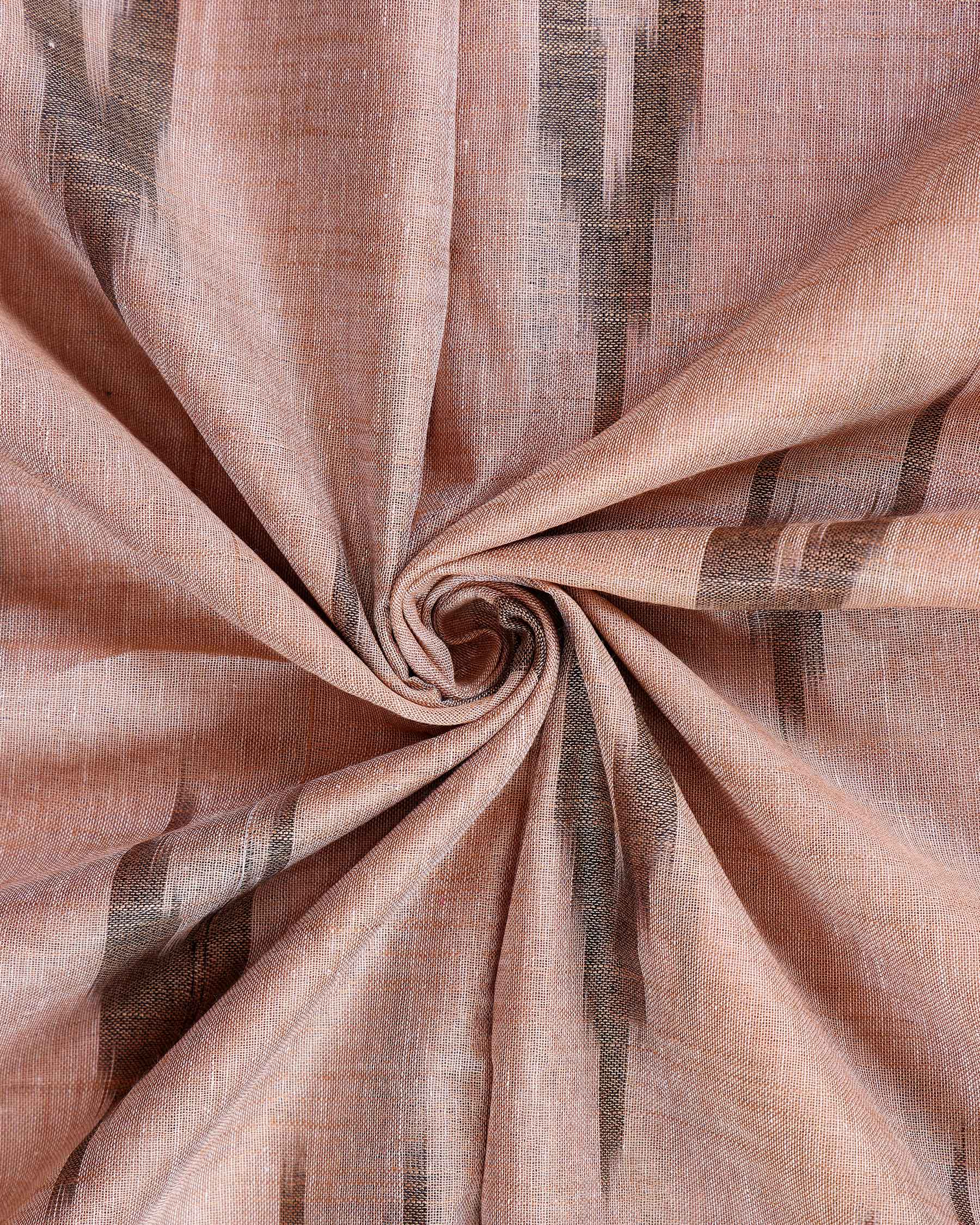 Handloom Linen Cotton Saree with Ikkat Inspired Pattern - Brown-Close