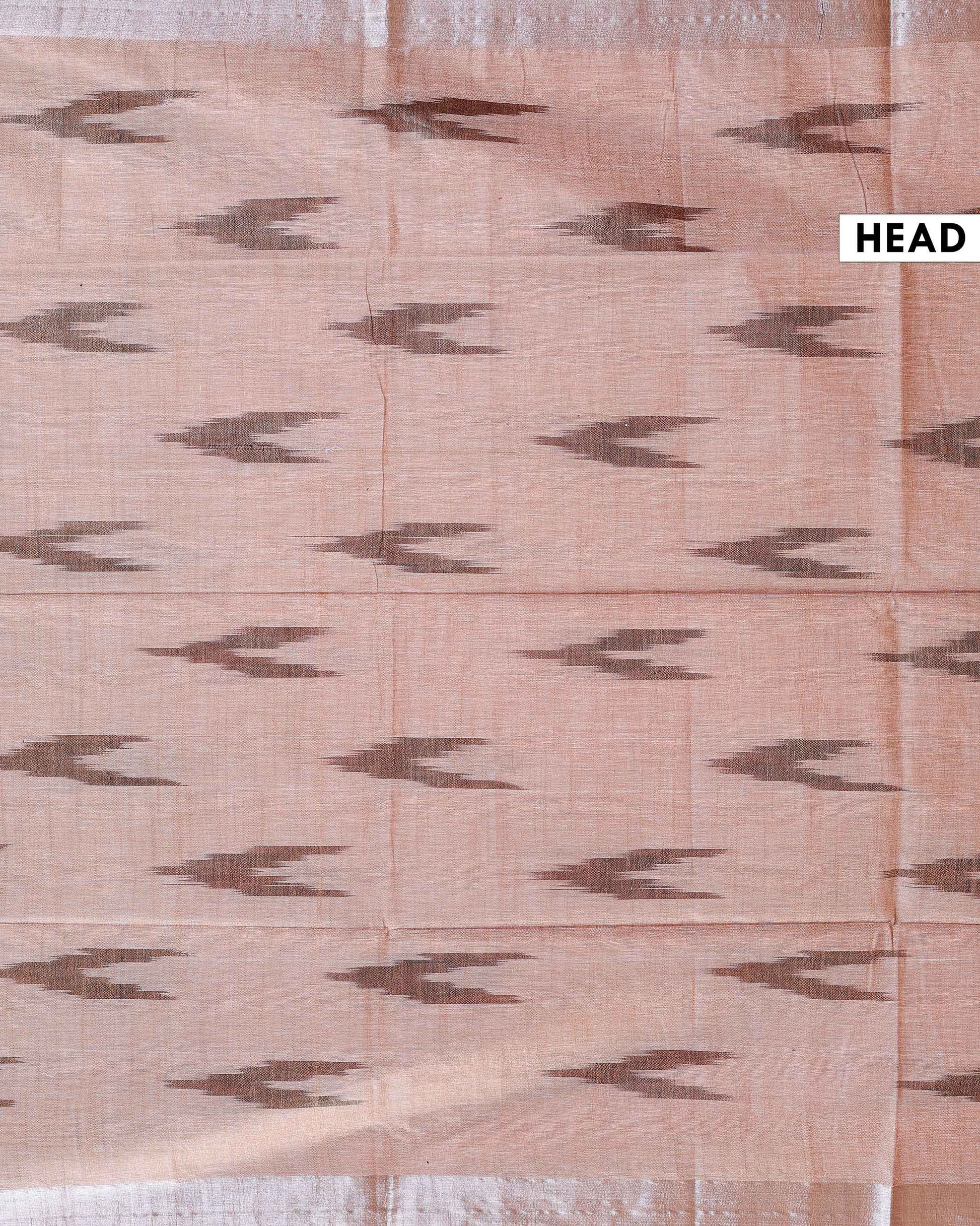 Handloom Linen Cotton Saree with Ikkat Inspired Pattern - Brown-Head