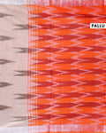 Handloom Linen Cotton Saree with Ikkat Inspired Pattern - Brown-Pallu