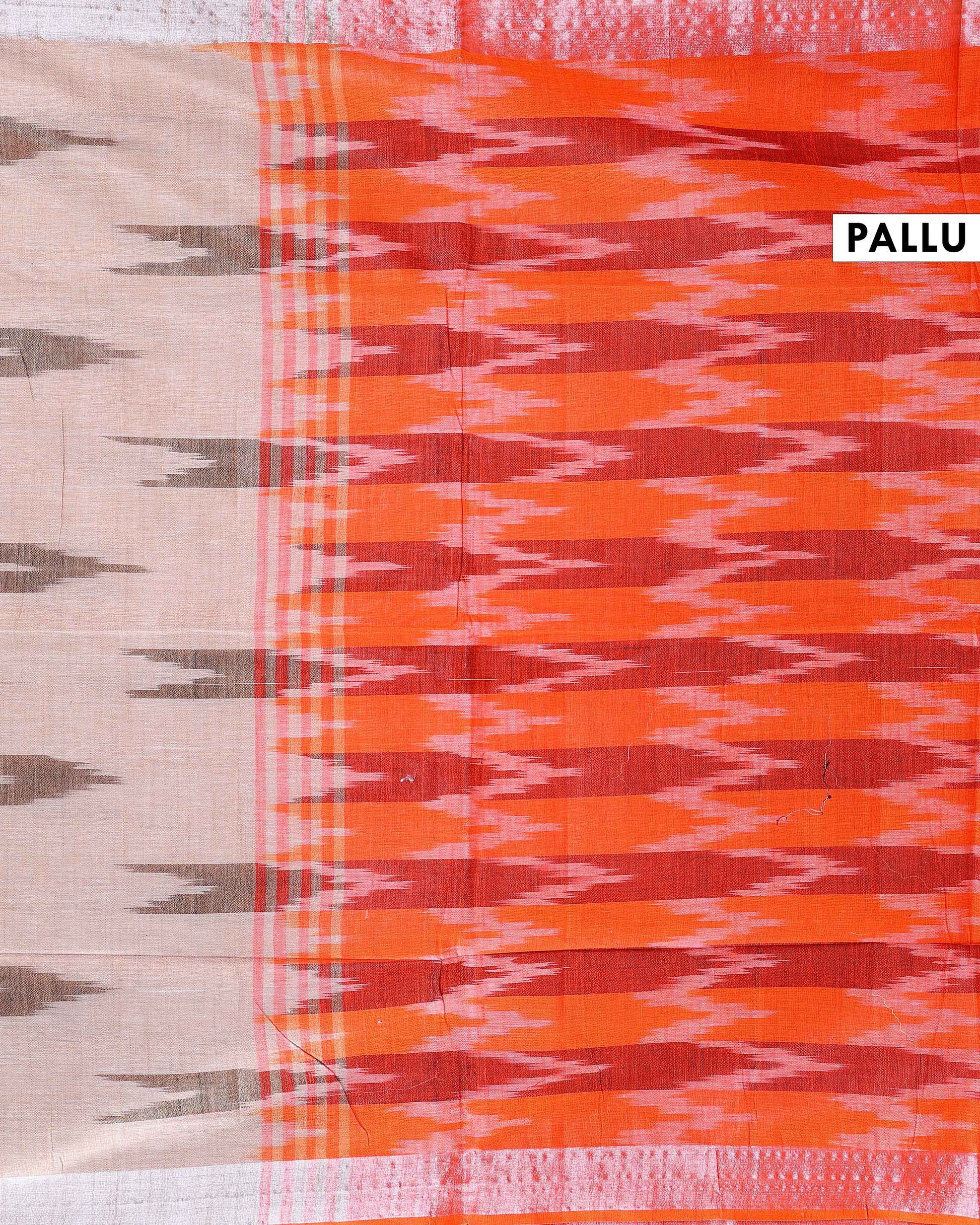 Handloom Linen Cotton Saree with Ikkat Inspired Pattern - Brown-Pallu