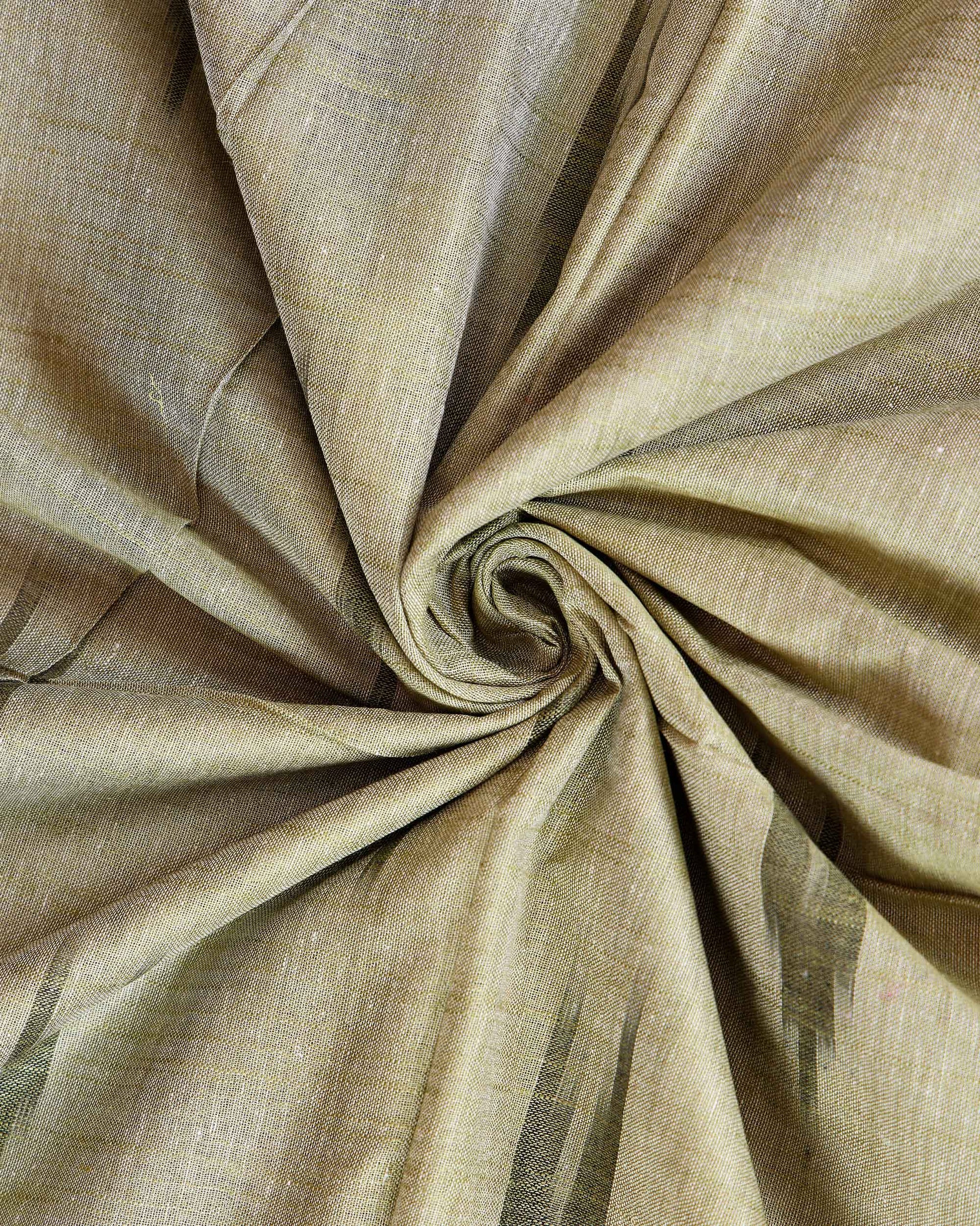 Handloom Linen Cotton Saree with Ikkat Inspired Pattern - Green-Close