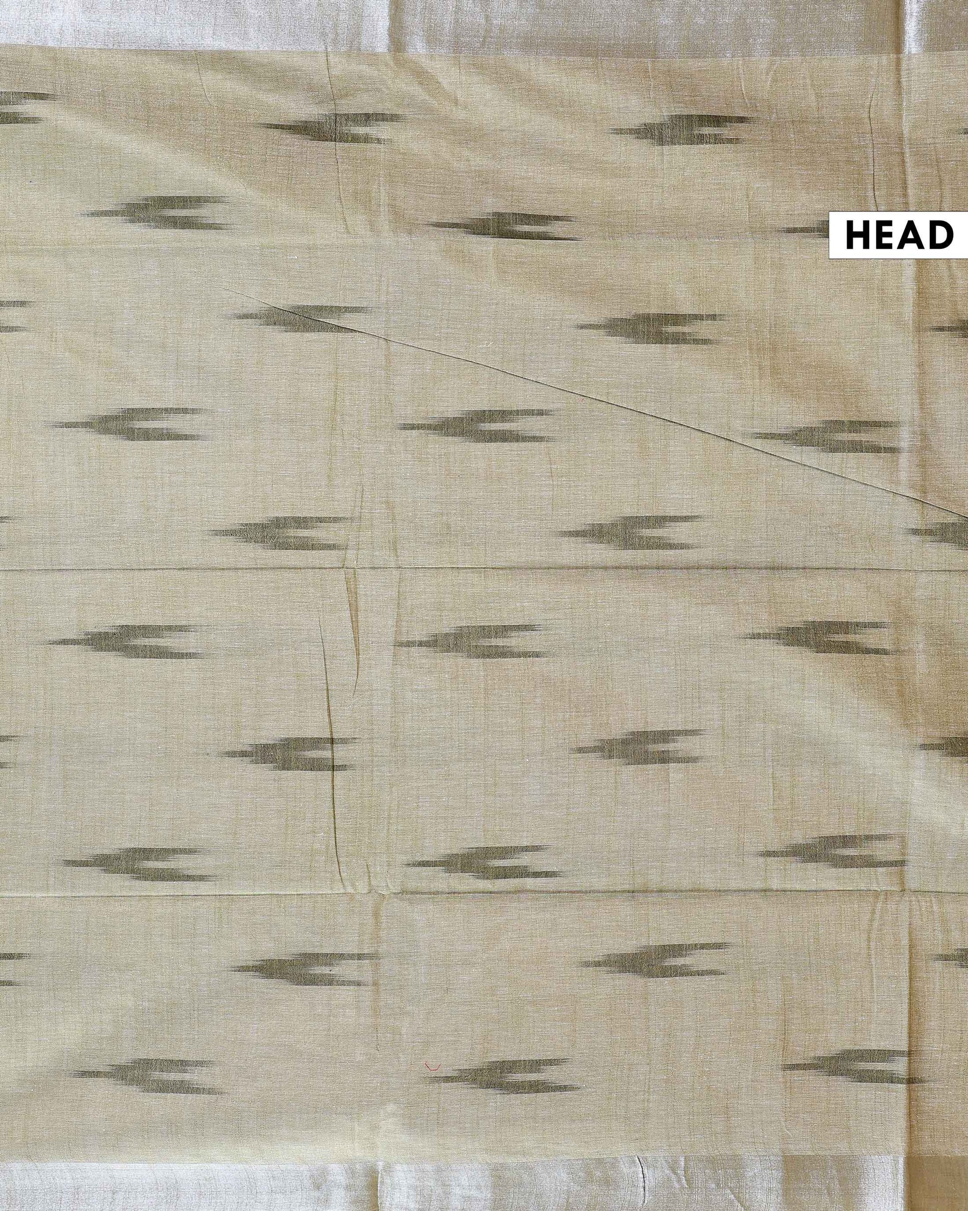 Handloom Linen Cotton Saree with Ikkat Inspired Pattern - Green-Head