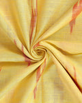 Handloom Linen Cotton Saree with Ikkat Inspired Pattern - Yellow-Close