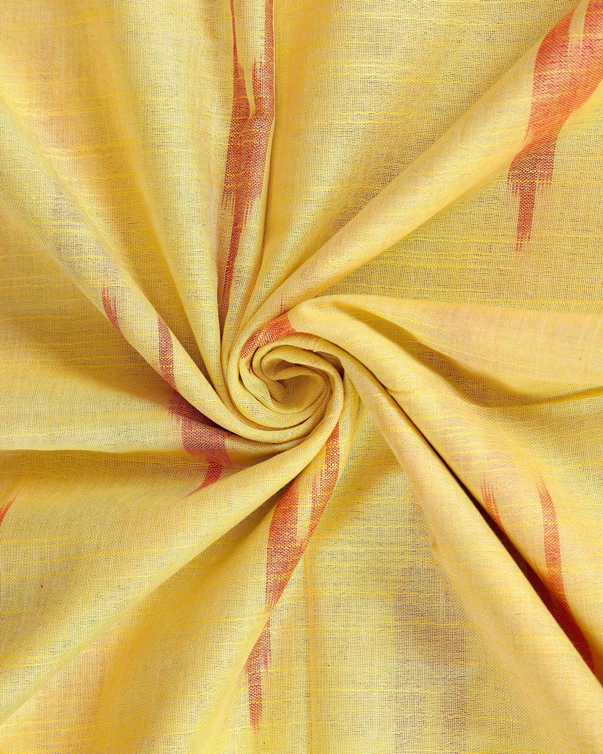 Handloom Linen Cotton Saree with Ikkat Inspired Pattern - Yellow-Close
